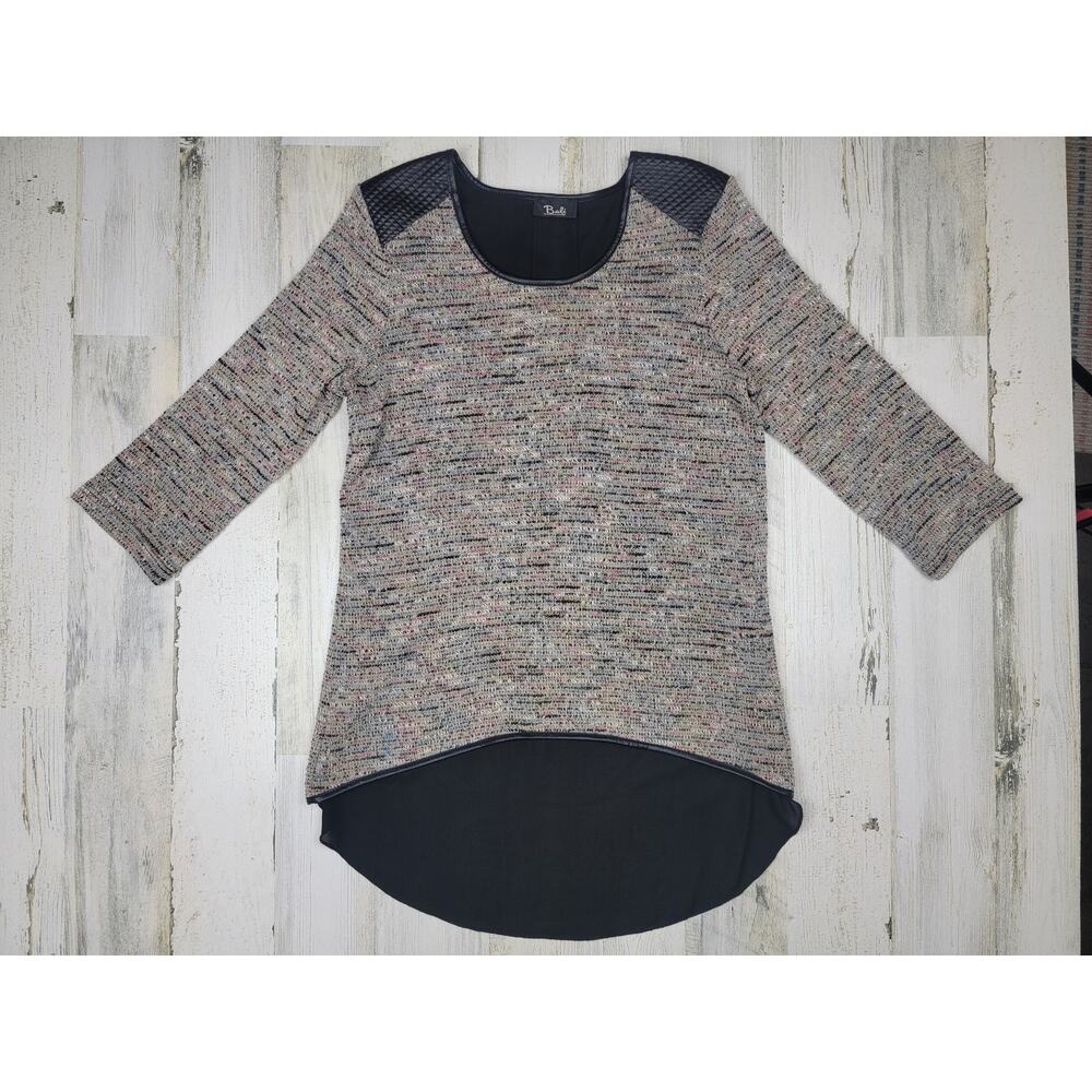 Bali Corp Women's‎ Multicolor Knit Sweater- Open Back & Faux Leather Details